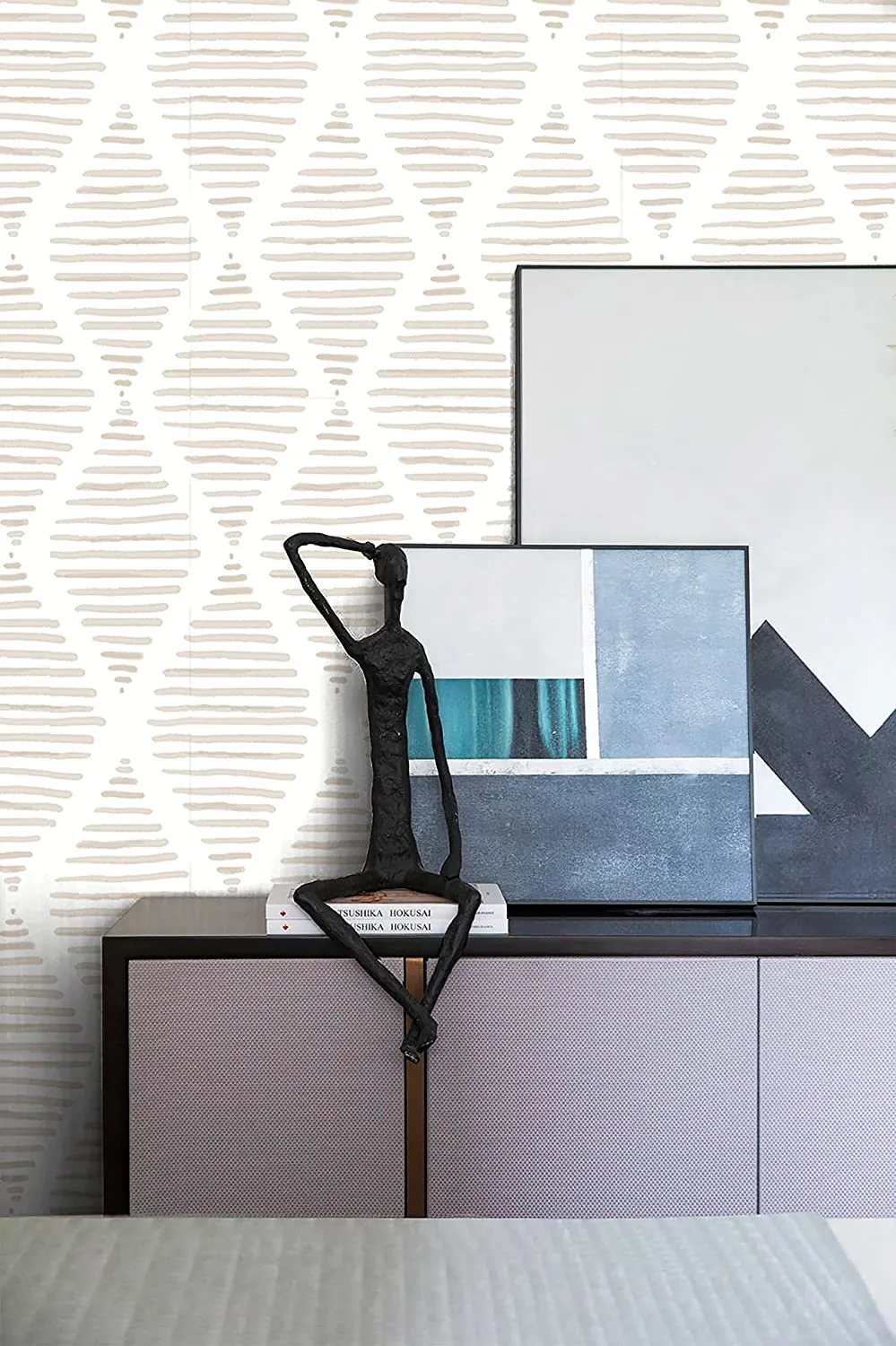 Modern Stripe Peel and Stick Wallpaper Beige and White Contact Paper Removable Self Adhesive Wallpaper for Bedroom Drawers Decor