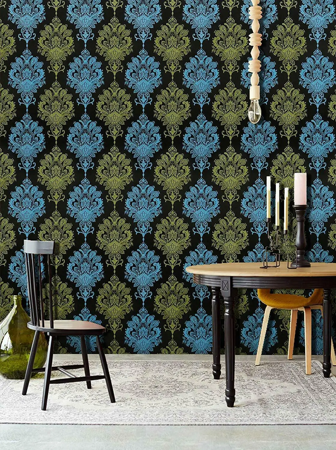 HaoHome Yellow Blue Floral Wallpaper Peel and Stick Wall Sticker Self-Adhesive Contact Paper For Living Room Decor