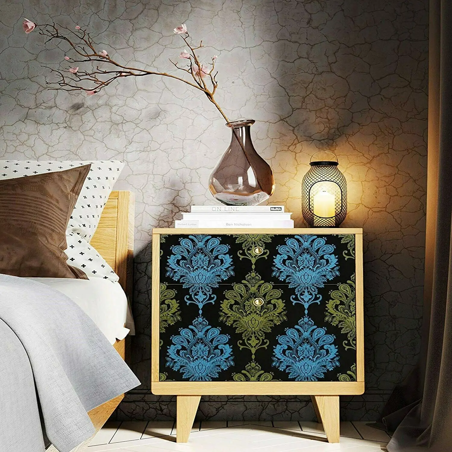 HaoHome Yellow Blue Floral Wallpaper Peel and Stick Wall Sticker Self-Adhesive Contact Paper For Living Room Decor