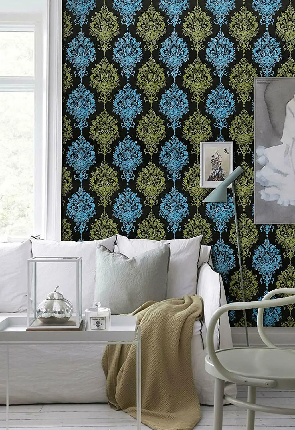 HaoHome Yellow Blue Floral Wallpaper Peel and Stick Wall Sticker Self-Adhesive Contact Paper For Living Room Decor