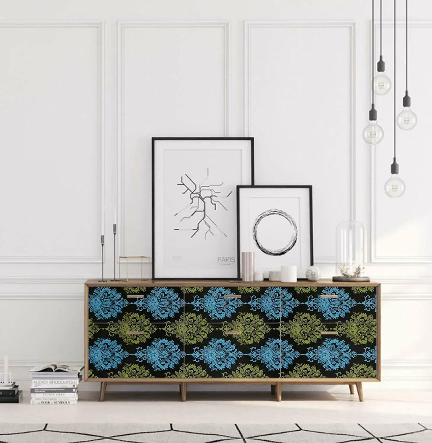 HaoHome Yellow Blue Floral Wallpaper Peel and Stick Wall Sticker Self-Adhesive Contact Paper For Living Room Decor