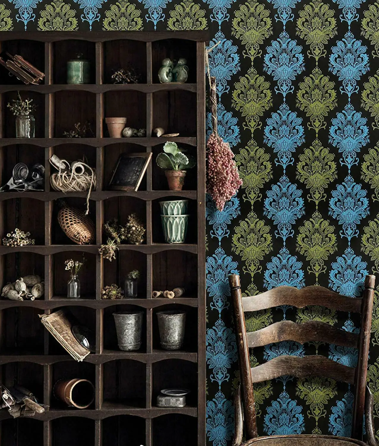 HaoHome Yellow Blue Floral Wallpaper Peel and Stick Wall Sticker Self-Adhesive Contact Paper For Living Room Decor