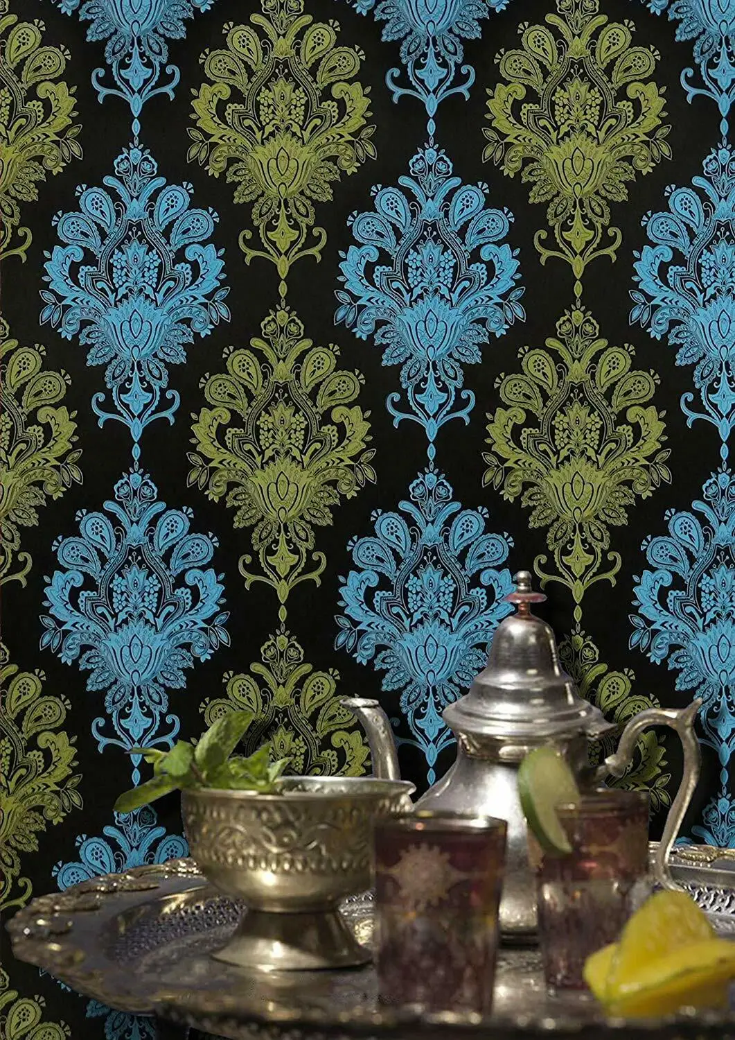 HaoHome Yellow Blue Floral Wallpaper Peel and Stick Wall Sticker Self-Adhesive Contact Paper For Living Room Decor