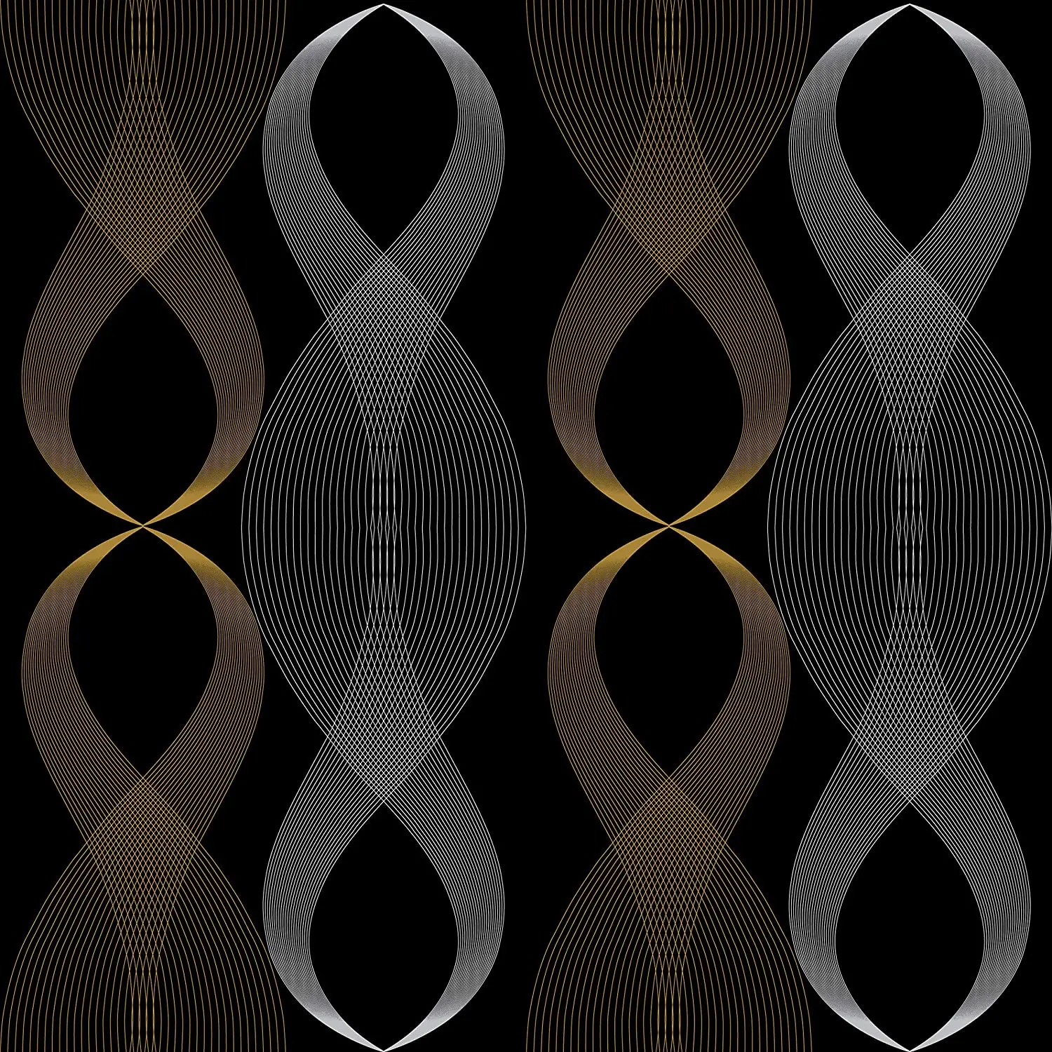 HaoHome Black Self Adhesive Wallpaper Geometric Figure Peel and Stick Wallpaper Modern Stripe Silver & Gold Furniture Renovation