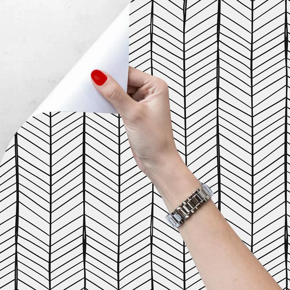 HaoHome Black White Herringbone Geometry Arrow Self-Adhesive Wallpaper Prepasted Super Thick Peel and Stick Wallpaper Roll