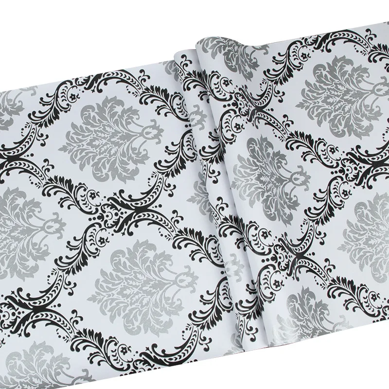 HaoHome White Black Peel and Stick Wallpaper Removable Contact Paper Self Adhesive Vinyl Damask Wall Coverings