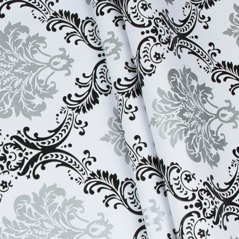 HaoHome White Black Peel and Stick Wallpaper Removable Contact Paper Self Adhesive Vinyl Damask Wall Coverings