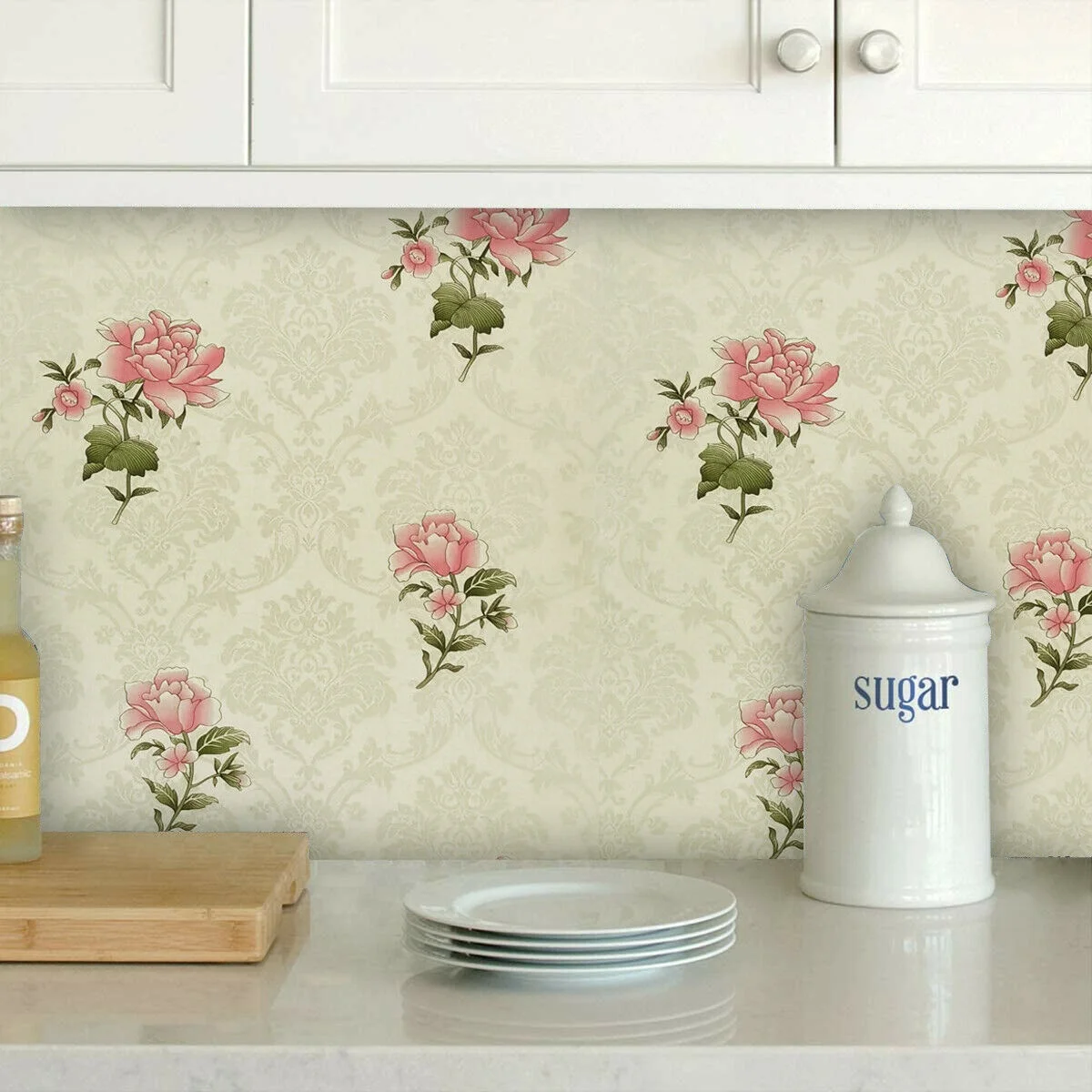 HaoHome Yellow Wallpaper Hibiscus Flower Peel and Stick Contact Paper Removable Vinyl Waterproof For Living Room Wall Decor