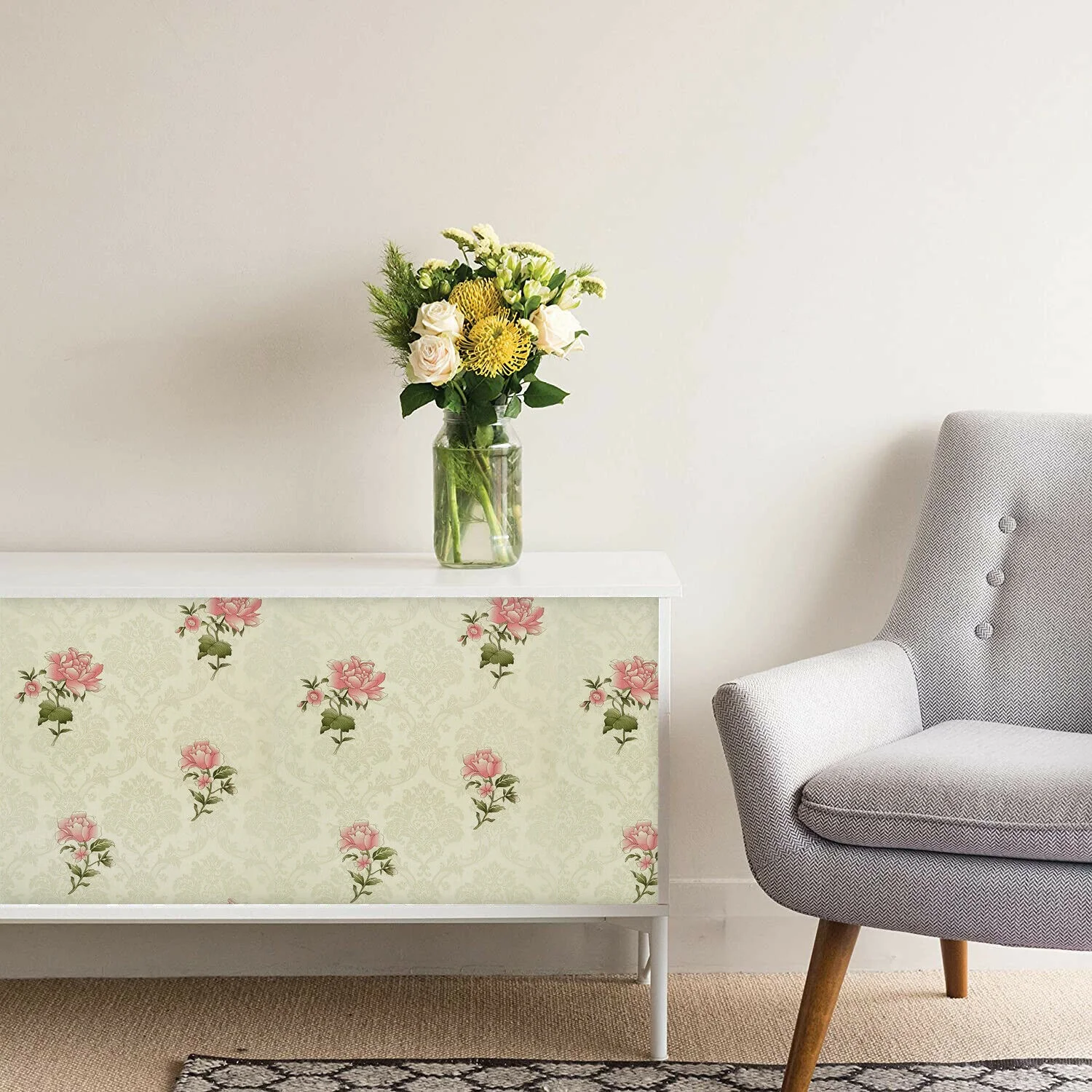 HaoHome Yellow Wallpaper Hibiscus Flower Peel and Stick Contact Paper Removable Vinyl Waterproof For Living Room Wall Decor