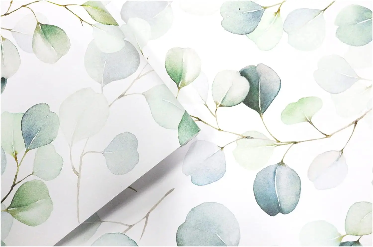 Green Leaf Peel and Stick Wallpaper Green/White Eucalyptus Leaf Self Adhesive Contact Paper Wall Mural Home Nursery Decor