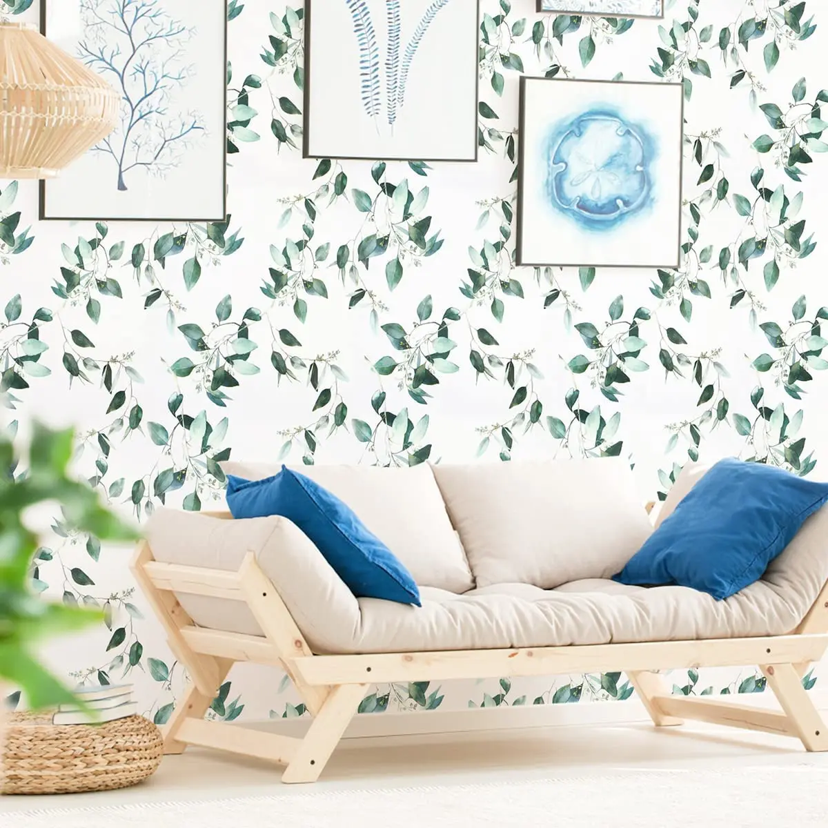 Green Peel and Stick Wallpaper Plant Wallpaper Eucalyptus Leaf Self Adhesive Wall Paper Vinyl Removable Contact Paper for Wall