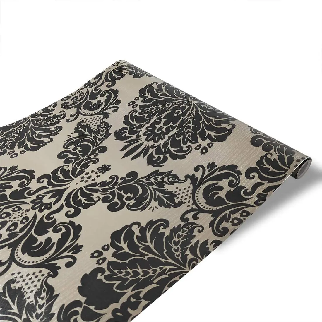 Vinyl Damask Wallpaper Peel and Stick Wallpaper Black Floral Self Adhesive Wallpaper for Bedroom Livingroom Home Wall Decoration