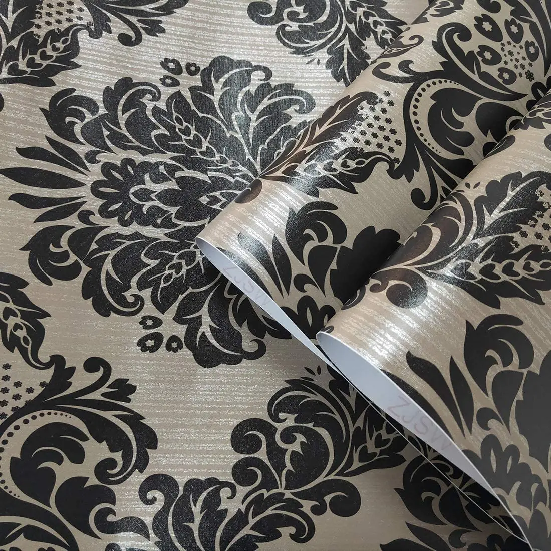 Vinyl Damask Wallpaper Peel and Stick Wallpaper Black Floral Self Adhesive Wallpaper for Bedroom Livingroom Home Wall Decoration
