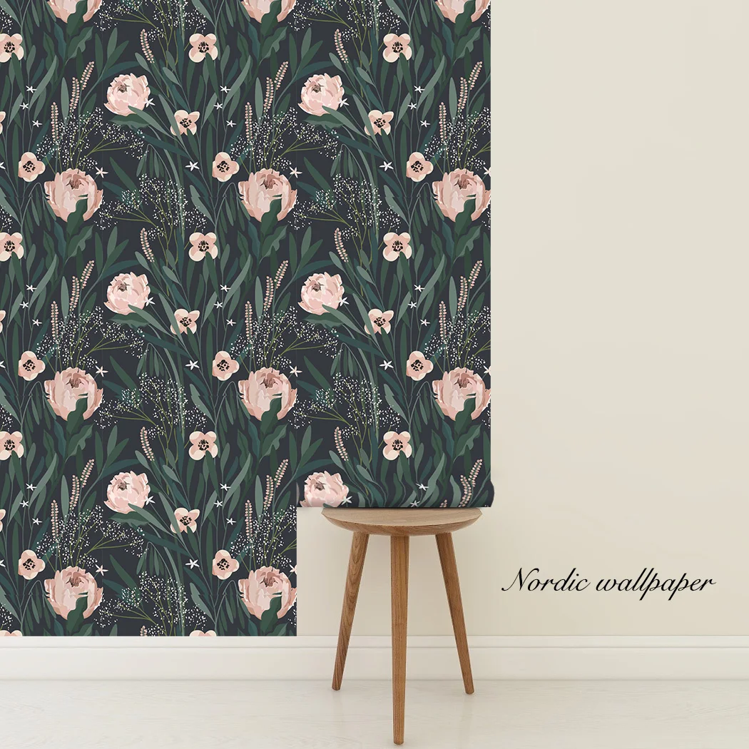 Watercolor Pink Floral Peel and Stick Wallpaper Vinyl Solid Color Self Adhesive Removable Waterproof Wallpaper for Bathroom