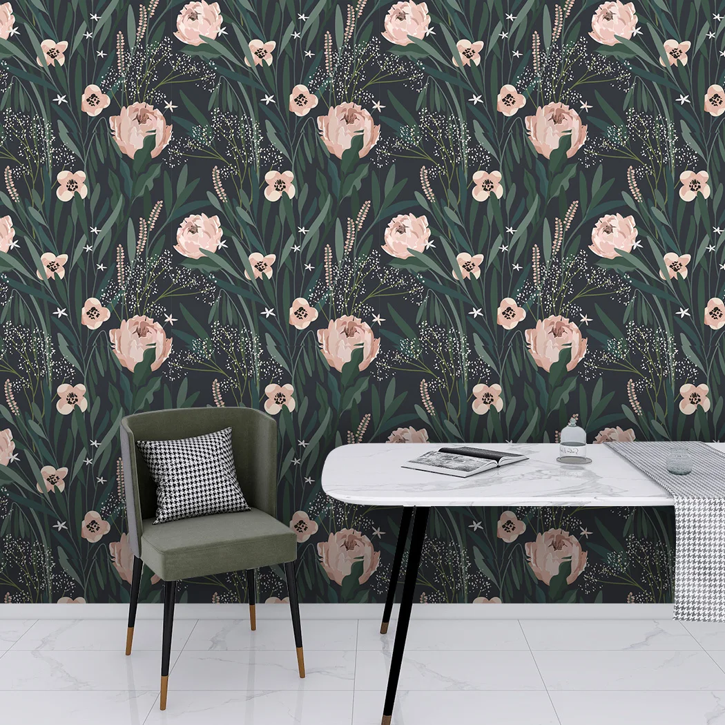 Watercolor Pink Floral Peel and Stick Wallpaper Vinyl Solid Color Self ...