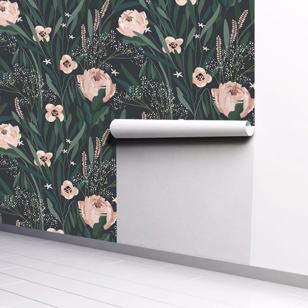 Watercolor Pink Floral Peel and Stick Wallpaper Vinyl Solid Color Self Adhesive Removable Waterproof Wallpaper for Bathroom