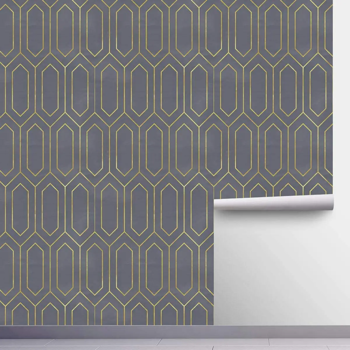 HaoHome Gold Gray Rhombus Peel and Stick Wallpaper Geometry Self-Adhesive Prepasted Wallpaper Wall Mural Wall Decor