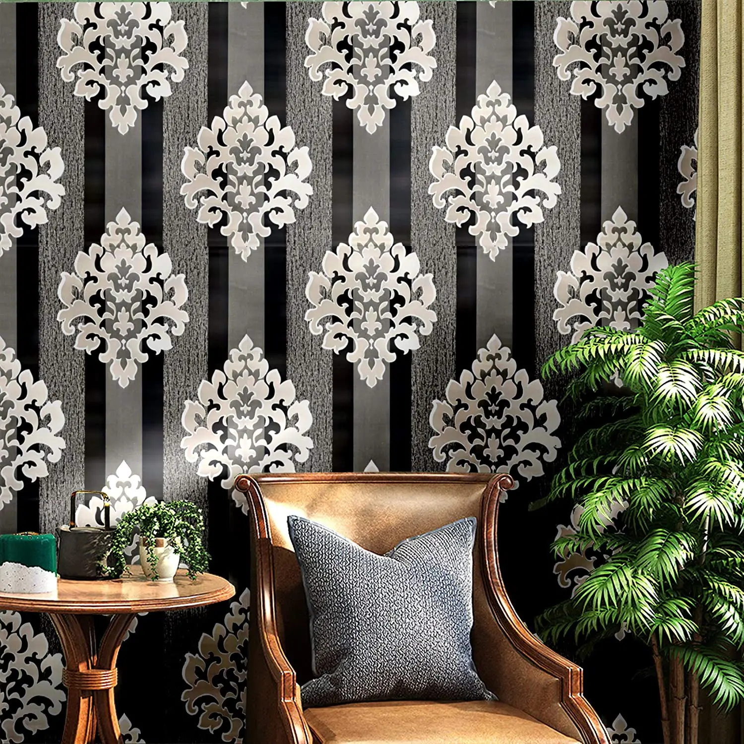 HaoHome Modern Black Siver Damasks Wallpaper Peel and Stick Wallpaper Wall Decor Vinyl Self Adhesive Contact Paper Decorative HaoHome Modern Black Siver Damasks Wallpaper Peel and Stick Wallpaper Wall Decor Vinyl Self Adhesive Contact Paper Decorative