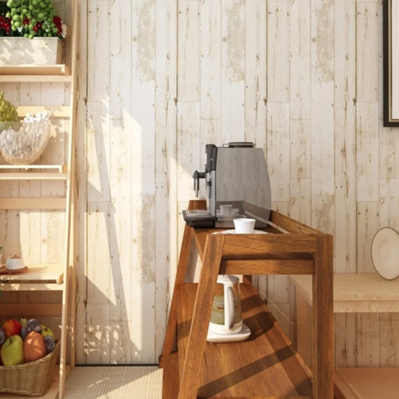 HaoHome Ivory Yellow Wood Peel and Stick Wallpaper Self-Adhesive Removable Wallpaper Roll Vintage Wood Panel Wall Coverings