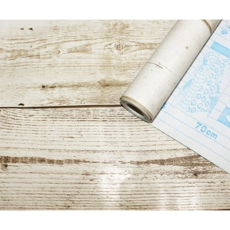 HaoHome Ivory Yellow Wood Peel and Stick Wallpaper Self-Adhesive Removable Wallpaper Roll Vintage Wood Panel Wall Coverings