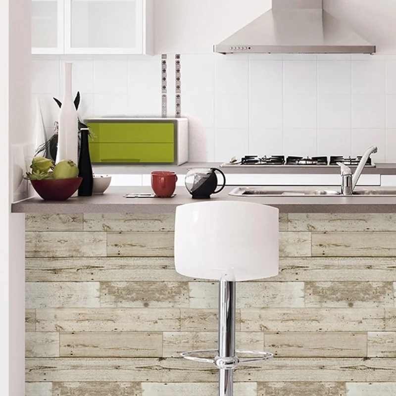 HaoHome Ivory Yellow Wood Peel and Stick Wallpaper Self-Adhesive Removable Wallpaper Roll Vintage Wood Panel Wall Coverings