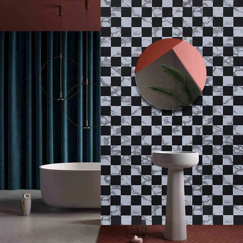 HaoHome Black and White Mosaic Peel and Stick Wallpaper Removable Self Adhesive Wallpaper Vinyl Wall Covering Waterproof Shelf