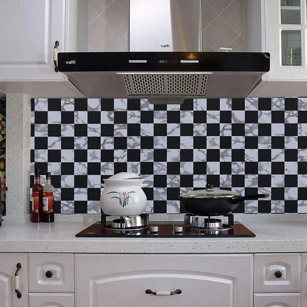 HaoHome Black and White Mosaic Peel and Stick Wallpaper Removable Self Adhesive Wallpaper Vinyl Wall Covering Waterproof Shelf