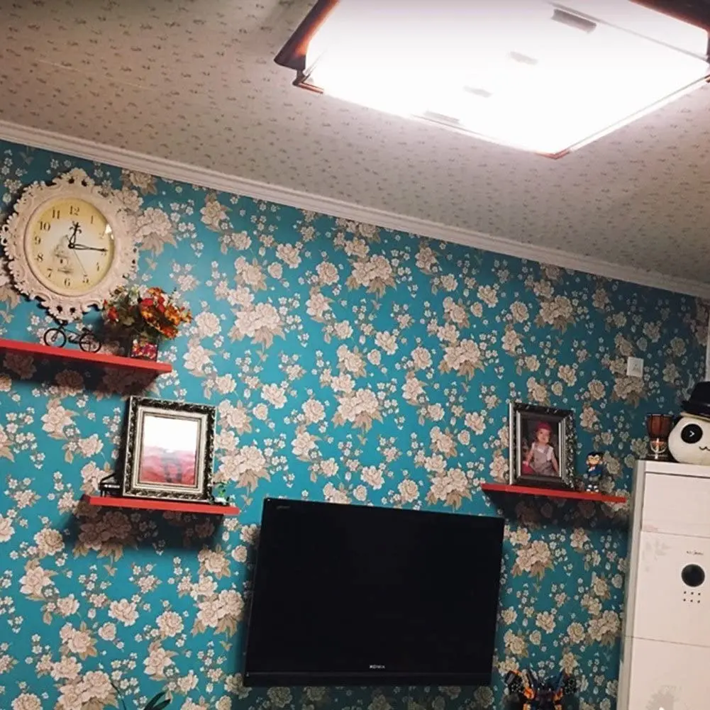 HaoHome Retro Peony Peel and Stick Wallpaper Decorative Wall Paper Floral Removable Self Adhesive Shelf Liner Roll