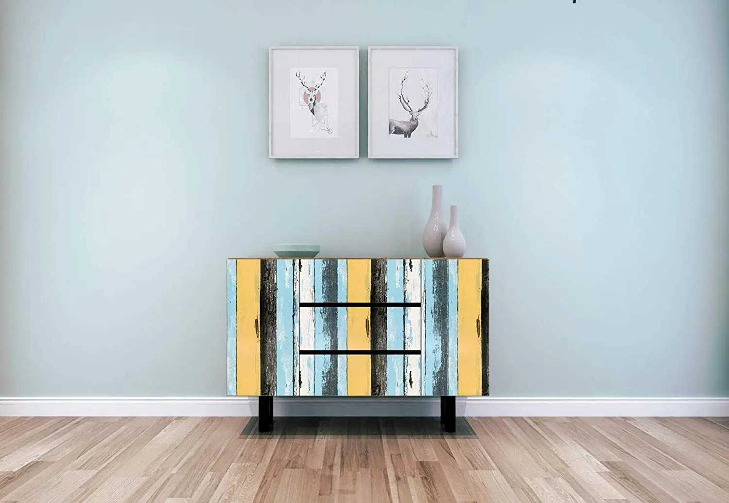 HaoHome Retro Multicolor Stripe Wallpaper Blue Peel and Stick Wallpaper Self Adhesive Wallpaper Vinyl Waterproof Removable