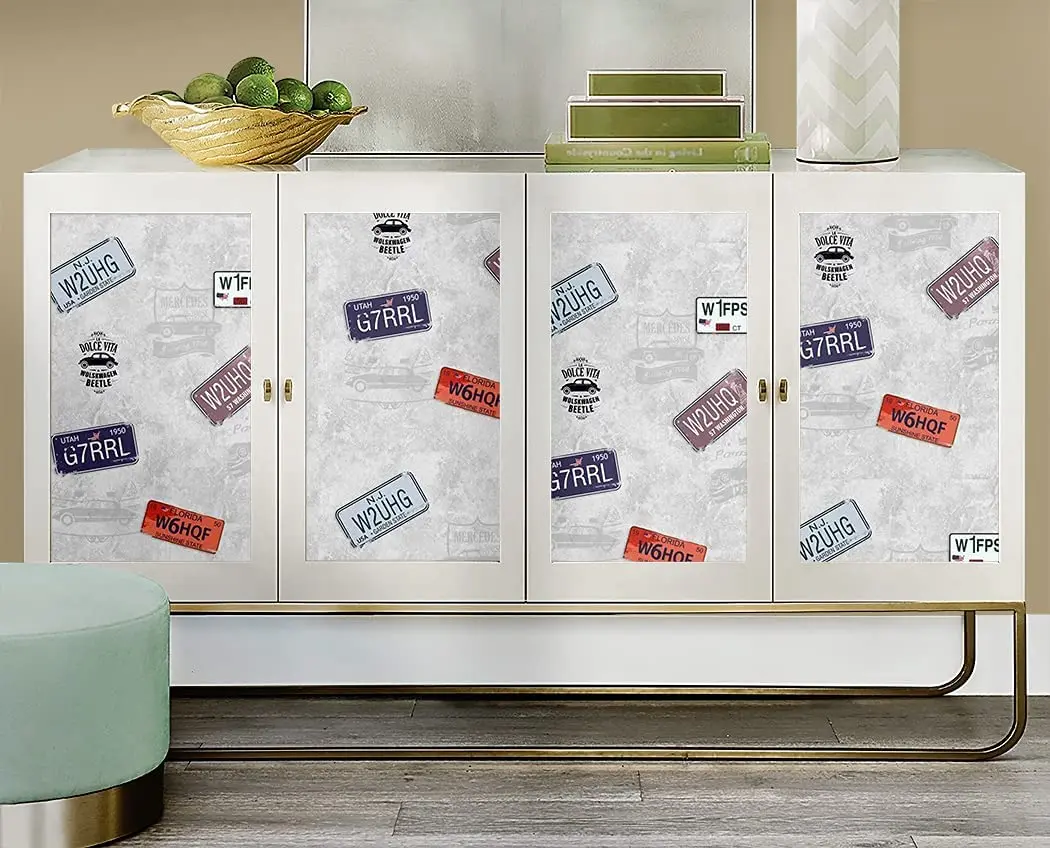 Vintage License Plates Peel and Stick Wallpaper Vinyl Waterproof Self Adhesive Contact Paper for Home Decor Furniture Renovation