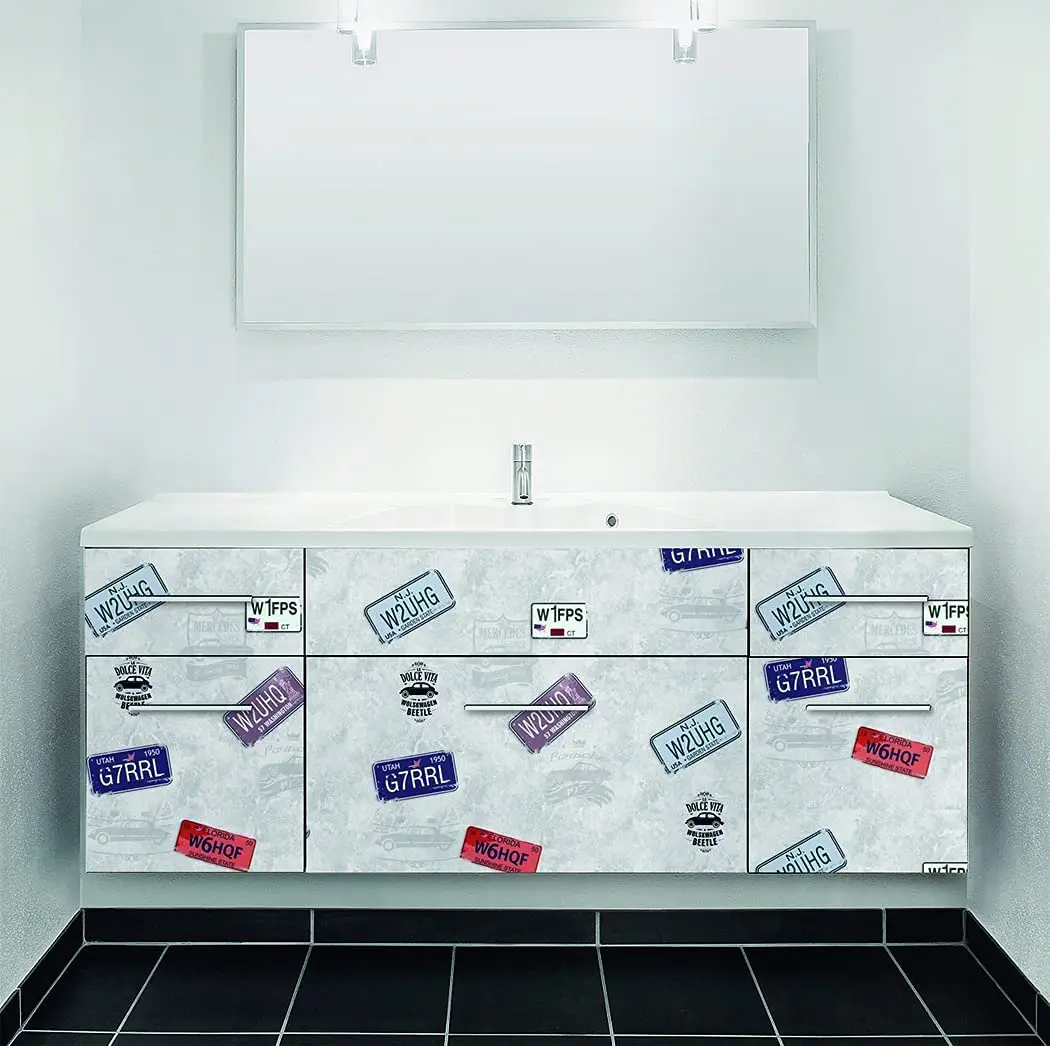 Vintage License Plates Peel and Stick Wallpaper Vinyl Waterproof Self Adhesive Contact Paper for Home Decor Furniture Renovation