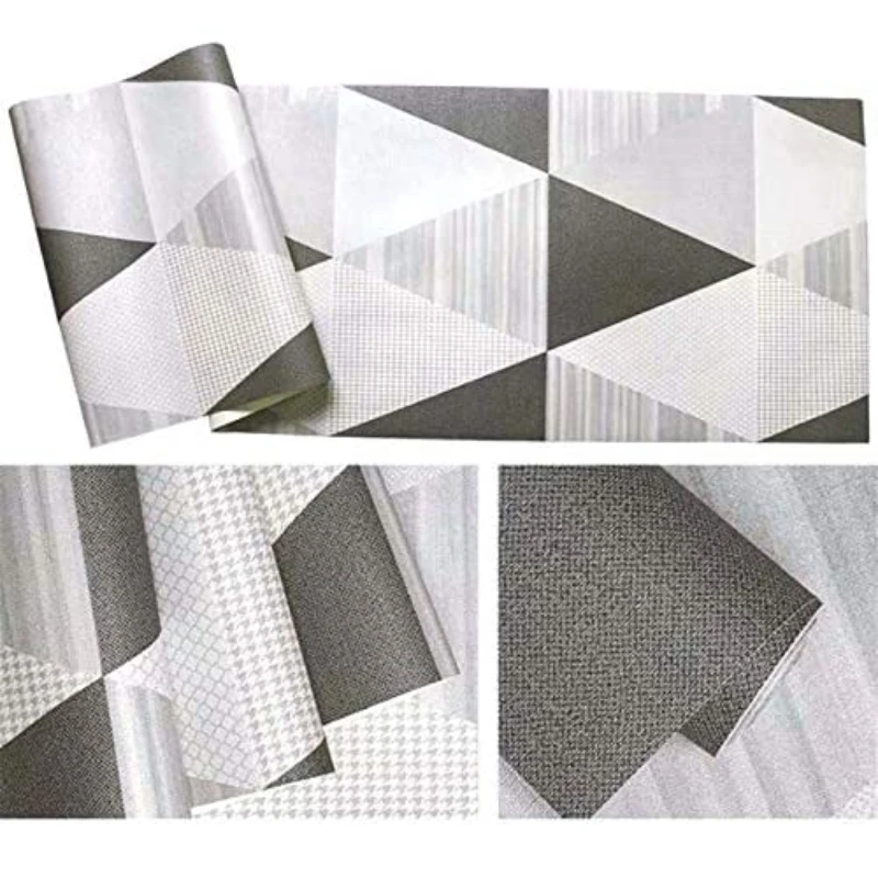 HaoHome Grey Triangle Geometric Wallpaper Removable Self Adhesive Triangle Wallpaper for Cabinets Countertops Furniture Decor