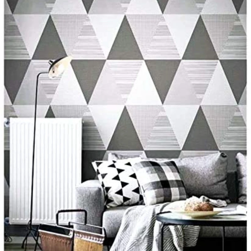 HaoHome Grey Triangle Geometric Wallpaper Removable Self Adhesive Triangle Wallpaper for Cabinets Countertops Furniture Decor