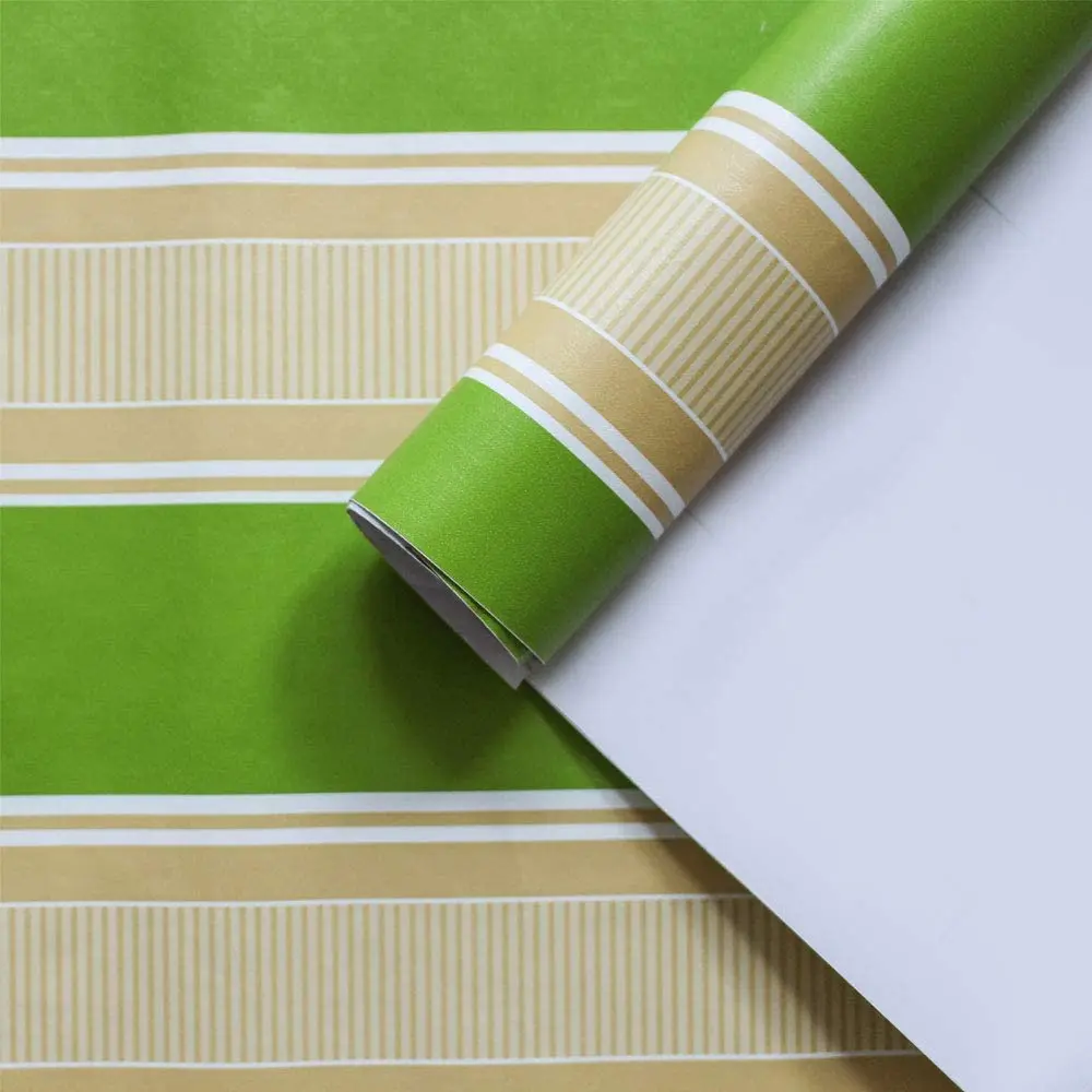 Self-Adhesive Wallpaper Splicing Stripes Peel and Stick Wallpaper Yellow Green Stripe Vinyl Wallpaper Shelf Paper for Wall Decal