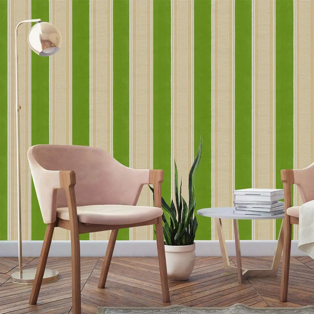Self-Adhesive Wallpaper Splicing Stripes Peel and Stick Wallpaper Yellow Green Stripe Vinyl Wallpaper Shelf Paper for Wall Decal
