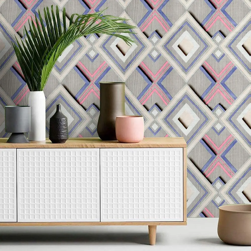 Colorful Diamond Stitching Self-Adhesive Wallpaper Paper for Wall Modern Vinyl Peel and Stick Removable Wallpaper for Wall Decor
