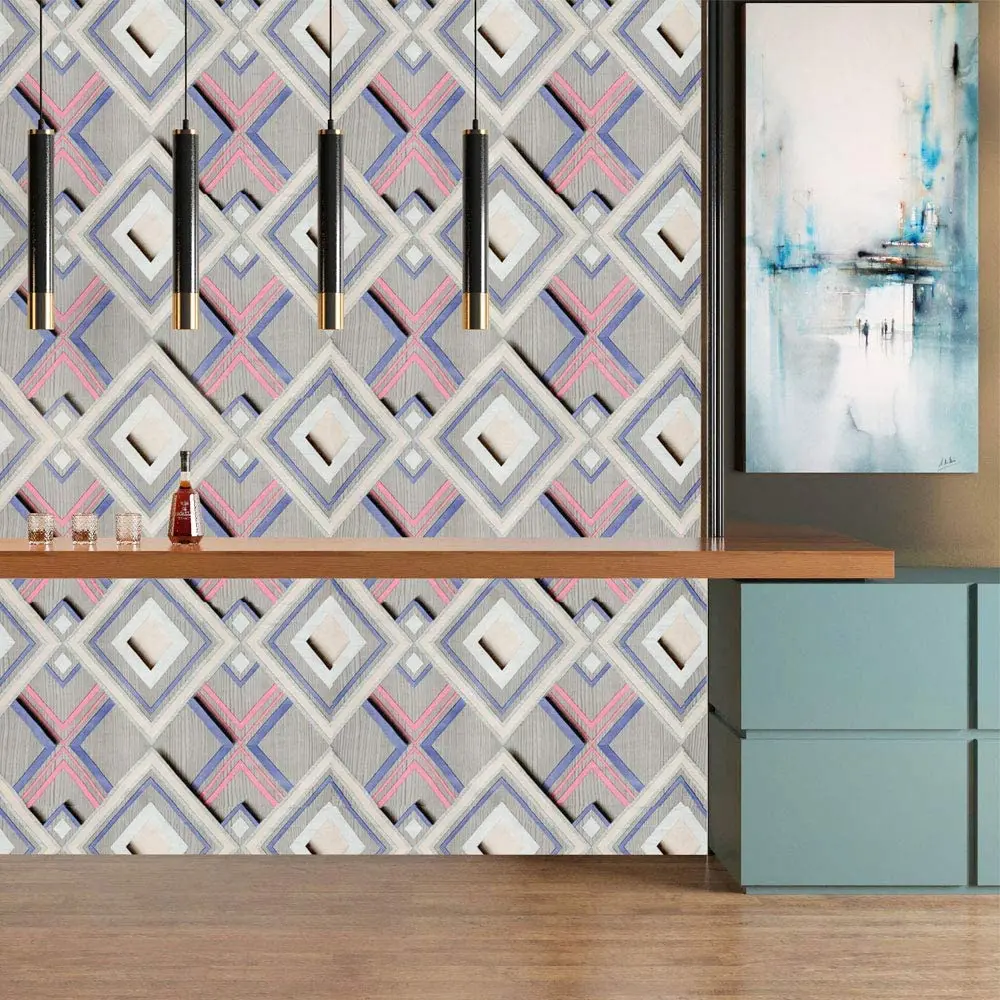 Colorful Diamond Stitching Self-Adhesive Wallpaper Paper for Wall Modern Vinyl Peel and Stick Removable Wallpaper for Wall Decor