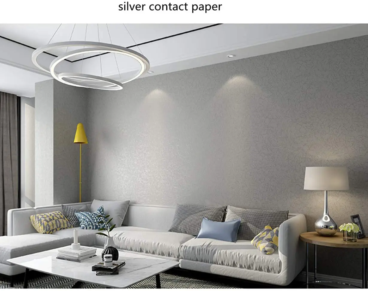 Silver Grey Wallpaper Embossed Self Adhesive Wallpaper Solid Color Peel and Stick Wallcoverings Silk Removable Wall Decor