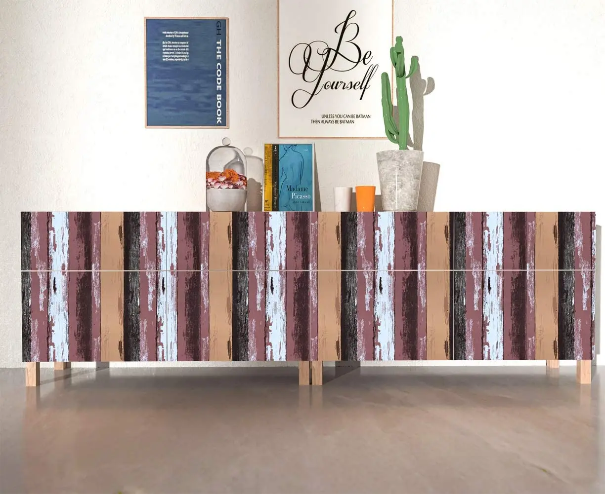 HaoHome Retro Multicolor Stripe Wallpaper Reddish Brown Peel and Stick Wallpaper Self Adhesive Wallpaper Space Decorative Vinyl