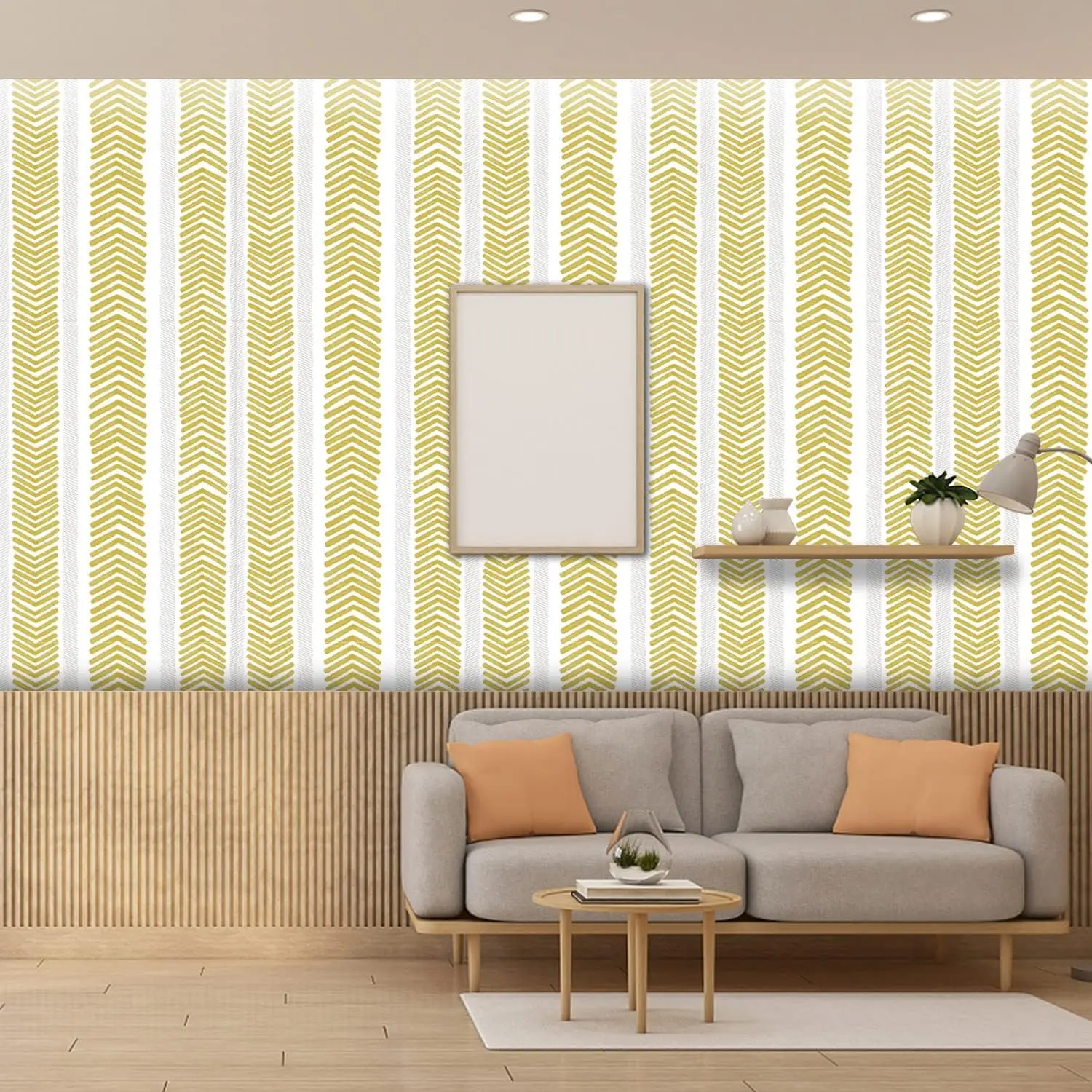 Modern Herringbone Peel and stick Wallpaper Gold and White Contact Paper Geometric Waterproof Self-adhesive Wallpaper