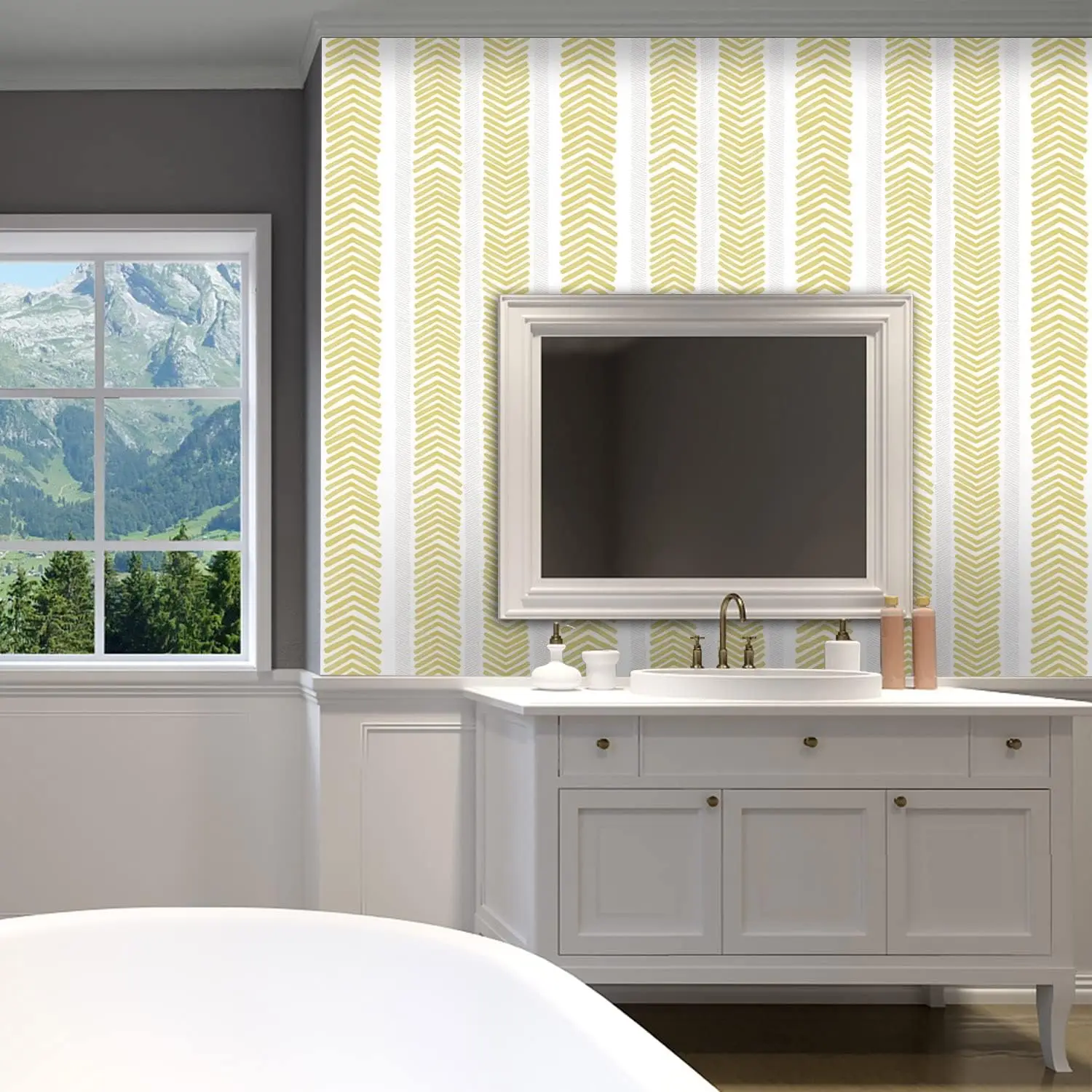 Modern Herringbone Peel and stick Wallpaper Gold and White Contact Paper Geometric Waterproof Self-adhesive Wallpaper