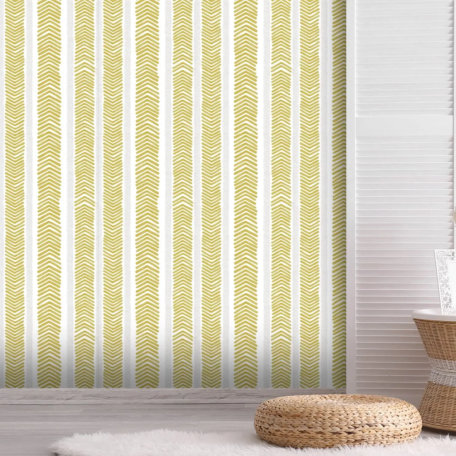 Modern Herringbone Peel and stick Wallpaper Gold and White Contact Paper Geometric Waterproof Self-adhesive Wallpaper