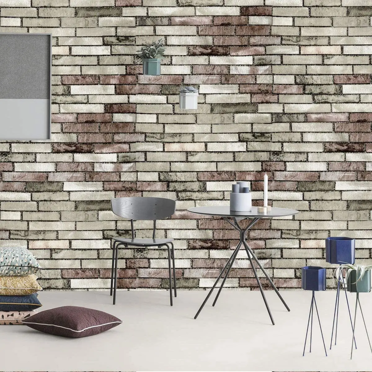 Stone Wallpaper Brick Vinyl Self Adhesive Wallpaper Light Gray Peel and Stick Wallpaper Brick Stitching Waterproof Contact Paper
