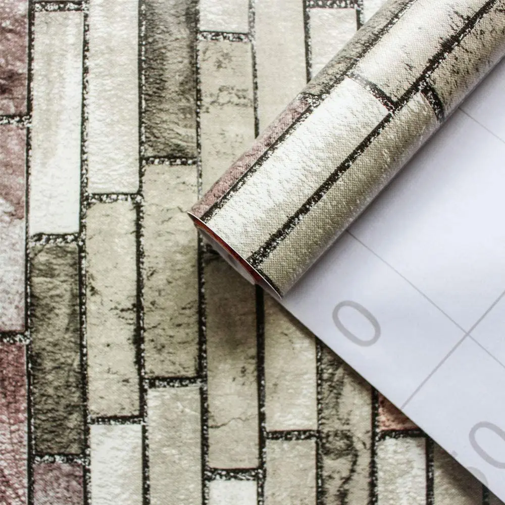 Stone Wallpaper Brick Vinyl Self Adhesive Wallpaper Light Gray Peel and Stick Wallpaper Brick Stitching Waterproof Contact Paper