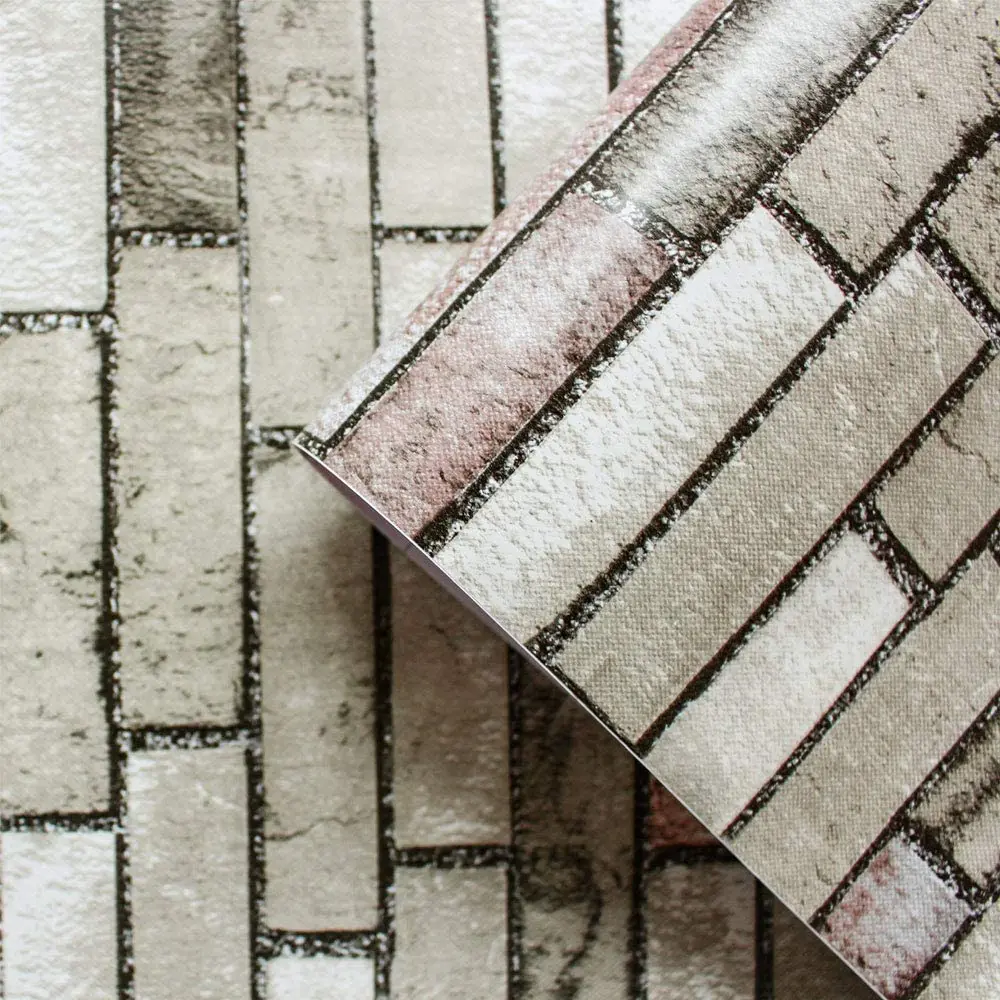 Stone Wallpaper Brick Vinyl Self Adhesive Wallpaper Light Gray Peel and Stick Wallpaper Brick Stitching Waterproof Contact Paper