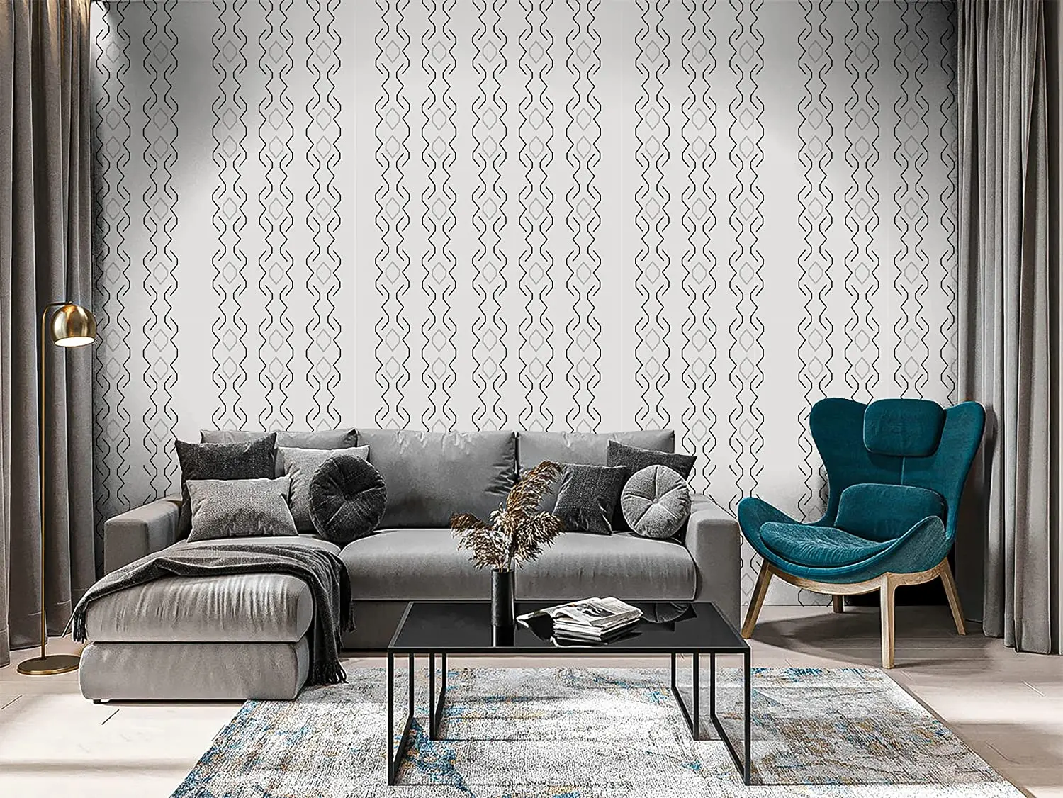 Black and White Peel and Stick Wallpaper Modern Contact Paper Geometric Self Adhesive Wallpaper Removable Decorative for Bedroom