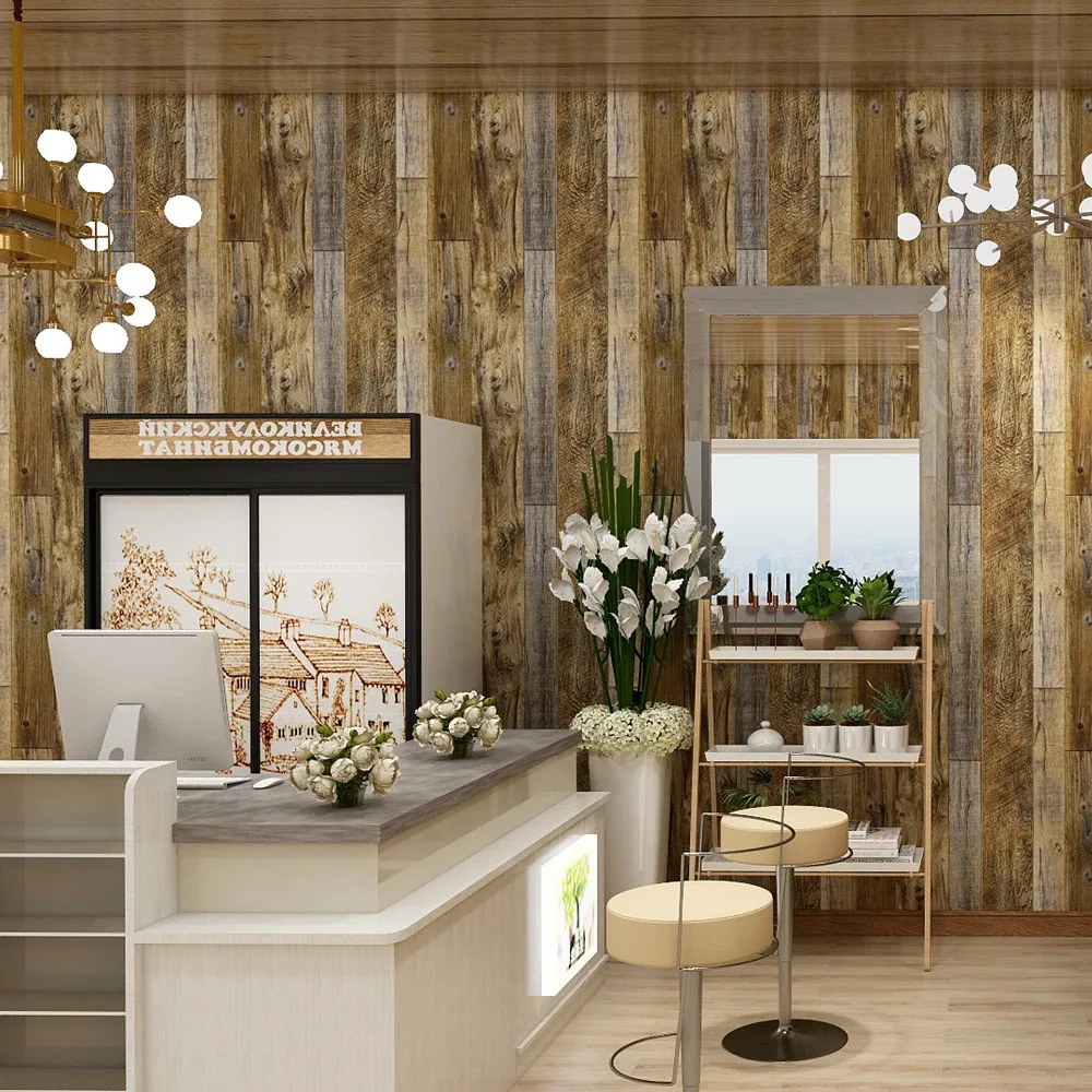 HaoHome Peel and Stick Wood Plank Wallpaper Shiplap Brown Self Adhesive Wallpaper Vinyl Contact Paper Home Decorative