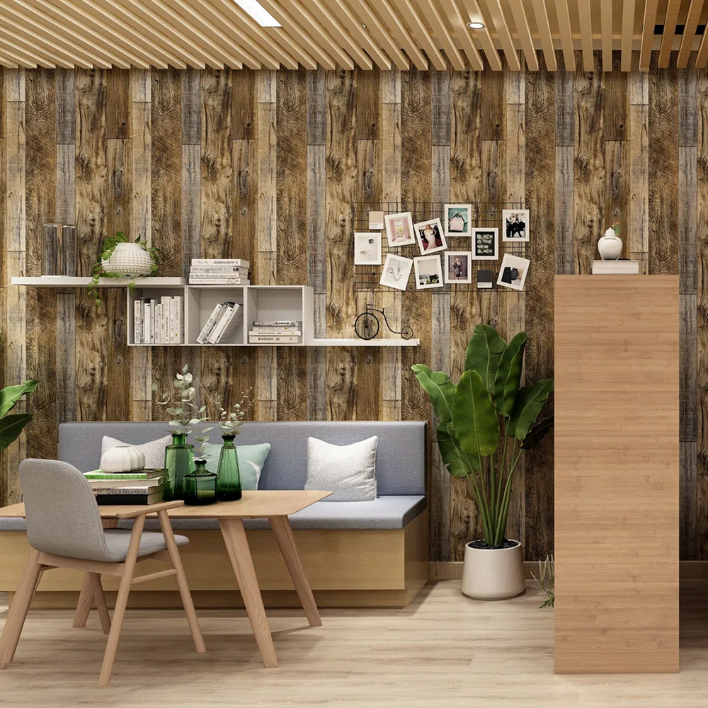 HaoHome Peel and Stick Wood Plank Wallpaper Shiplap Brown Self Adhesive Wallpaper Vinyl Contact Paper Home Decorative