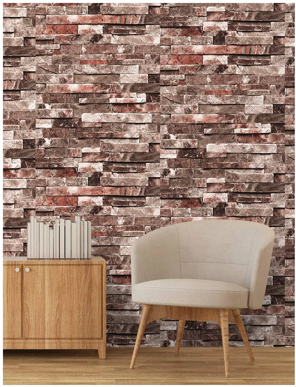 HaoHome Peel and Stick Faux Brick Wallpaper Brown/Red Vinyl Self Adhesive Wall Paper Design for Wall Bathroom Bedroom Home Decor