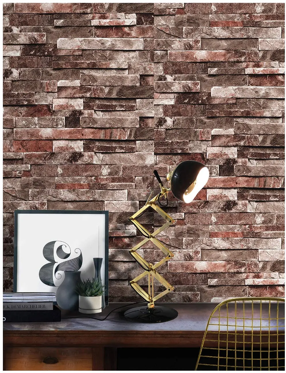 HaoHome Peel and Stick Faux Brick Wallpaper Brown/Red Vinyl Self Adhesive Wall Paper Design for Wall Bathroom Bedroom Home Decor